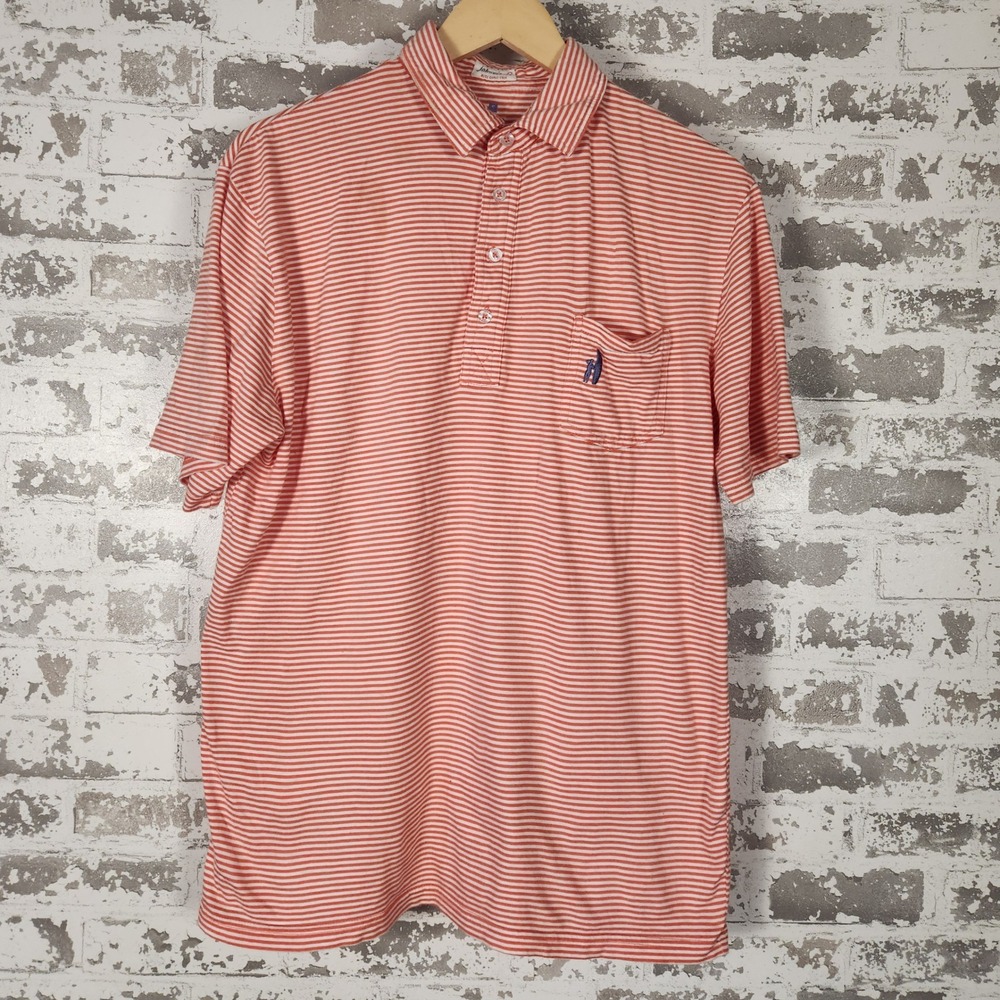 Johnnie O Golf Polo Shirt Men's Small Red White Striped Soft Touch Logo Refined
